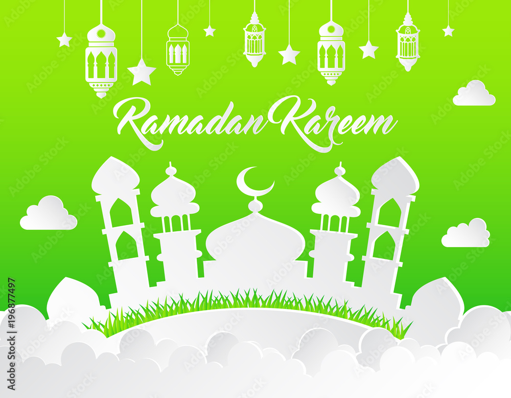 beautiful ramadan kareem background with paper art style