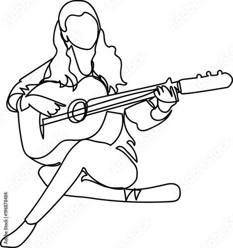 girl with a guitar. single line drawing