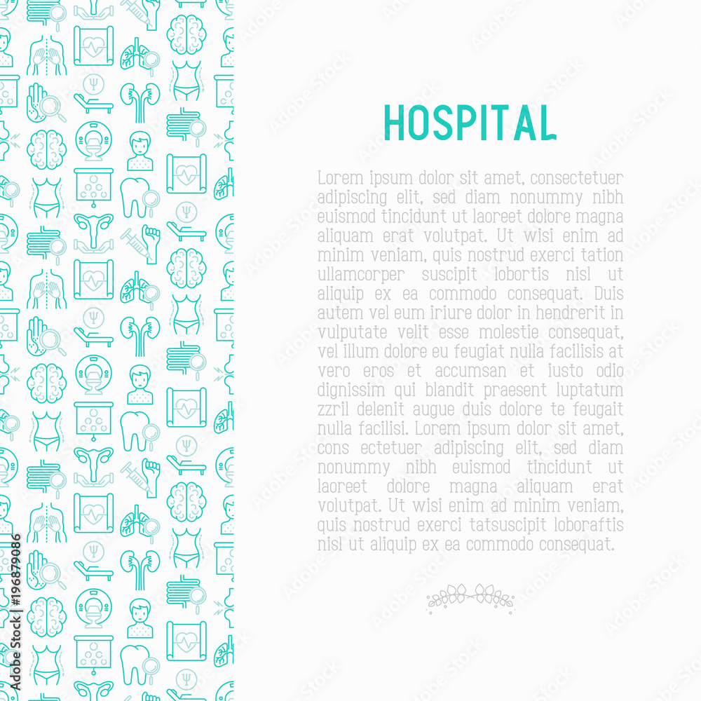 Hospital concept with thin line icons for doctor's notation: neurologist, gastroenterologist, manual therapy, ophtalmologist, cardiology, allergist, dermatologist, dentist. Vector illustration.