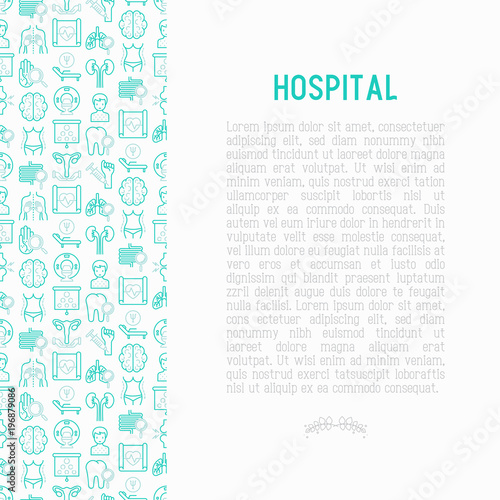 Hospital concept with thin line icons for doctor's notation: neurologist, gastroenterologist, manual therapy, ophtalmologist, cardiology, allergist, dermatologist, dentist. Vector illustration.