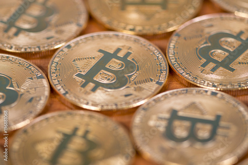 several golden bitcoins