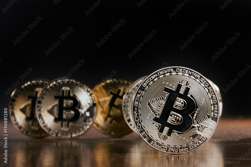 Shiny golden bitcoins