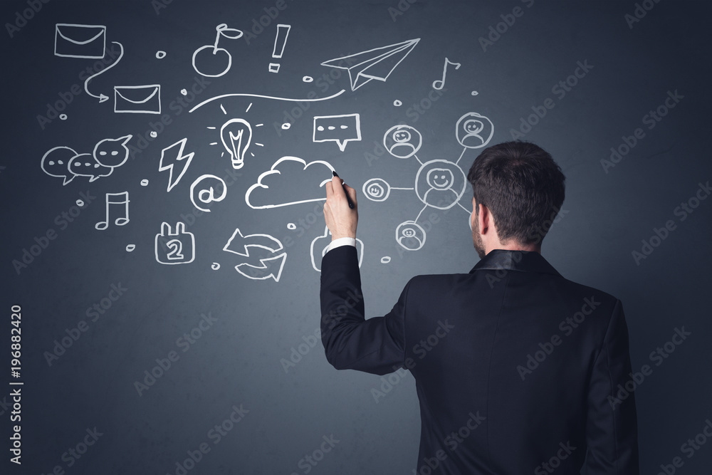 Businessman with white applications Businessman with white applications
