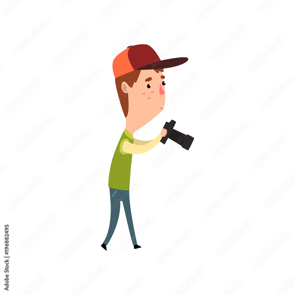 Professional male photographer with photo camera, paparazzi, blogger or journalist vector Illustration on a white background Professional male photographer with photo camera, paparazzi, blogger or journalist vector Illustration on a white background