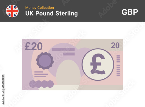 20 Pound sterling banknote. British money. Currency. Vector illustration.