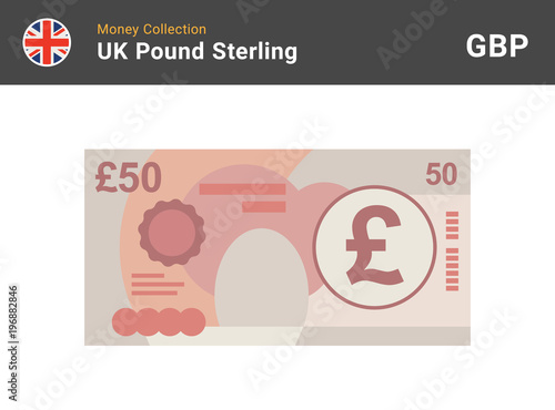 50 Pound sterling banknote. British money. Currency. Vector illustration.