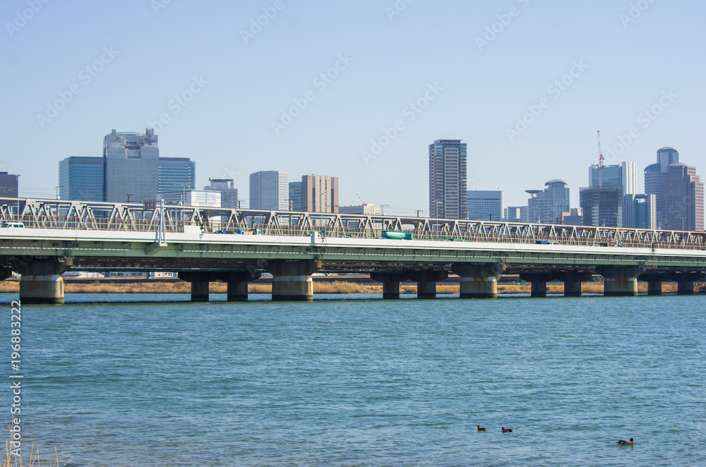 淀川を渡る橋・下淀川橋梁と阪神高速11号線