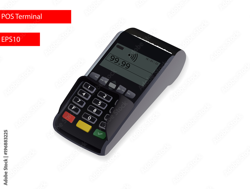 Realistic POS Terminal on a white background. Vector illustration Realistic POS Terminal on a white background. Vector illustration
