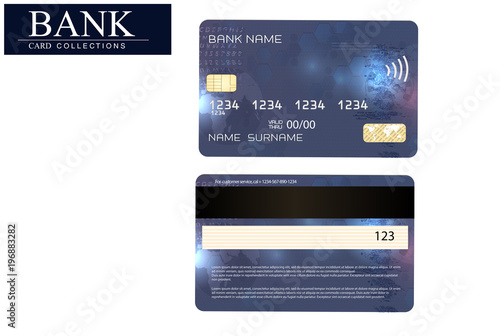 Credit card blue isolated on white background . Vector, eps 10. Detailed glossy credit card concept. Abstract design for business, payment history, shopping malls, web, print.