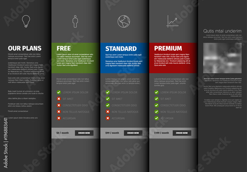 Product / service pricing comparison table template