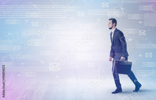 Businessman walking with mail concept around