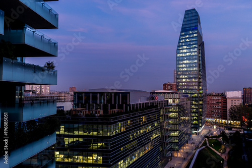Diamond Tower by dusk, Porta Nuova District, Milan, Italy