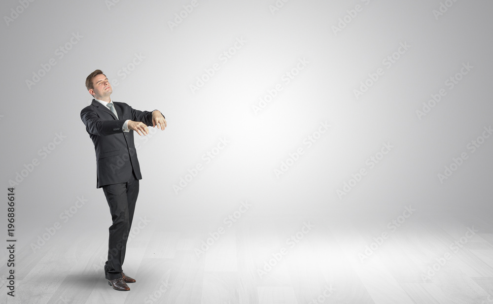 Zombi businessman walking in a copy space Zombi businessman walking in a copy space