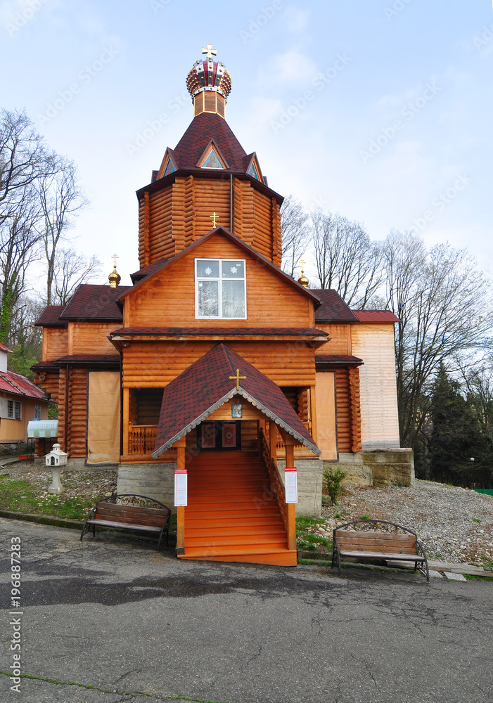 Wooden Temple of the Holy Royal Martyrs. Volkonka village, Sochi, Russia Wooden Temple of the Holy Royal Martyrs. Volkonka village, Sochi, Russia