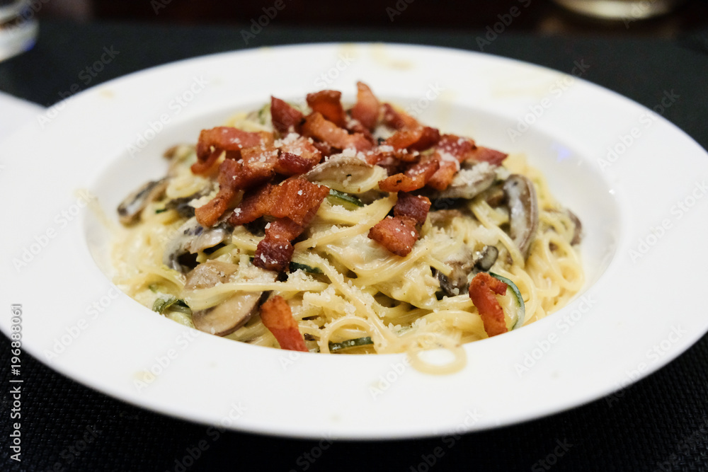 Tasty meat and pasta on plate Tasty meat and pasta on plate