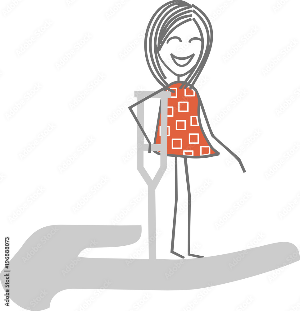 Une femme avec une béquille dans une main pour illustrer l'aide, le soutien  à domicile ou les soins Stock Vector | Adobe Stock