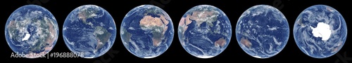 Earth from space. Set of satellite images of planet Earth. Realistic photo of Earth frome above. Space views of hemispheres. Texture of Earth. Elements of this image furnished by NASA. photo