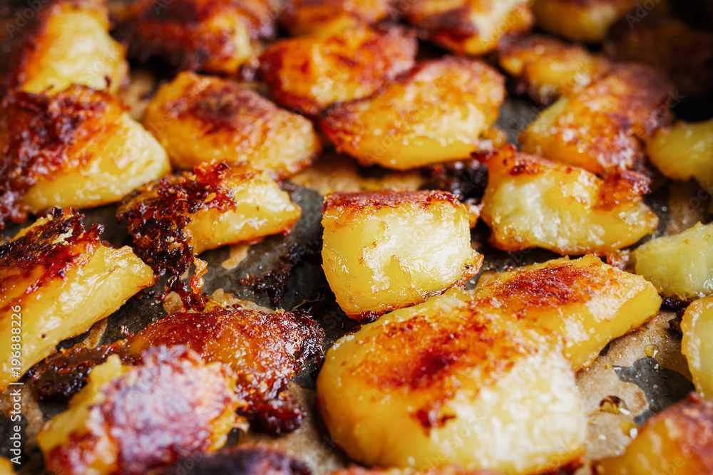 Roasted russet potatoes golden and crispy Roasted russet potatoes golden and crispy