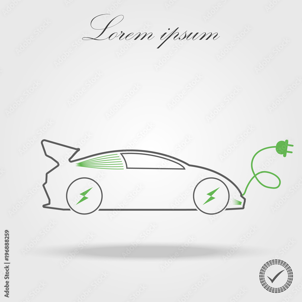thin line electric car icon on white background