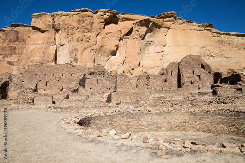 Cliffs and ruins at Chaco Canyon in New Mexico