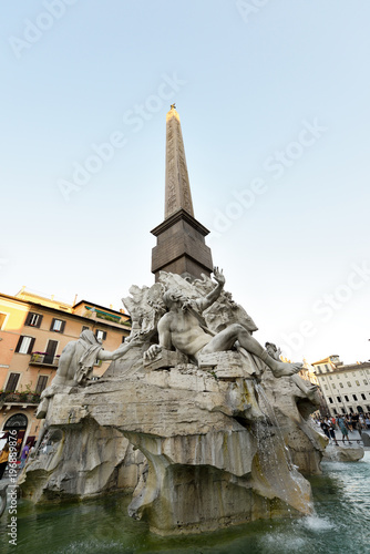 Piazza Navona, Rome, Italy, Europe. Rome ancient stadium. Navona Square, fountain of the four rivers, detail. 18 of July 2017.
