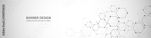 Vector banner design with hexagons abstract background.