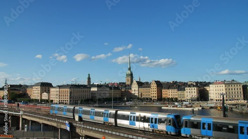 BEAUTIFUL VIEW OF TRAINS AND OLD TOWN AT SUMMER, STOCKHOLM CITY,  SWEDEN