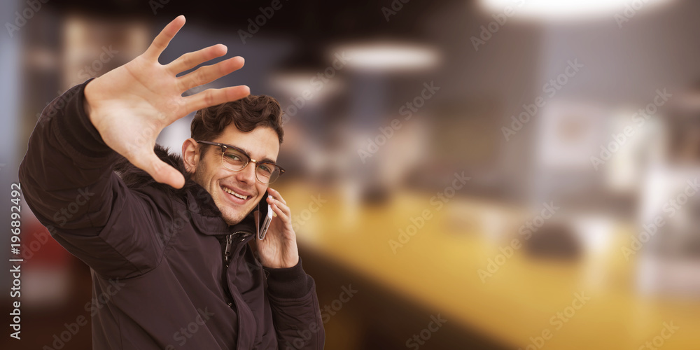 fashionable young man smiling with space for text