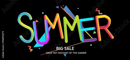 retro style summer sale, discount poster, banner black background template. Illustration with simple abstract geometric patterns. Promo retail advertising design layout