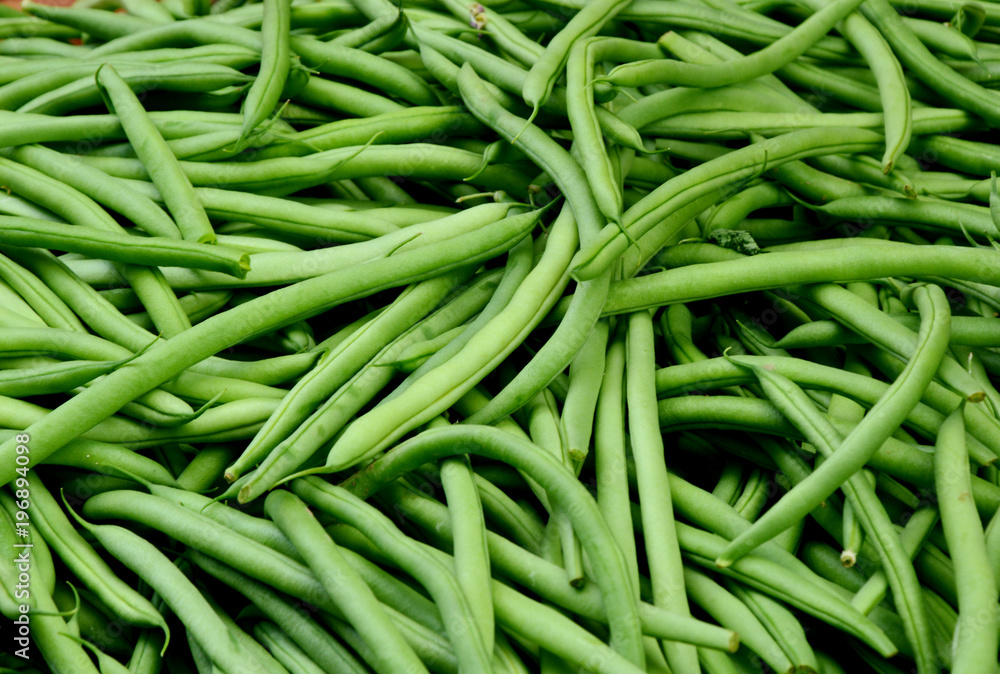 Healthy and benefits with bush beans.Green beans in the market with full frame.