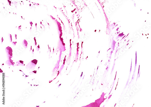 Pink watercolor circles of paint stains and splatter with splashes. Creative colorful watercolor design background for banner, print, template, cover, decoration