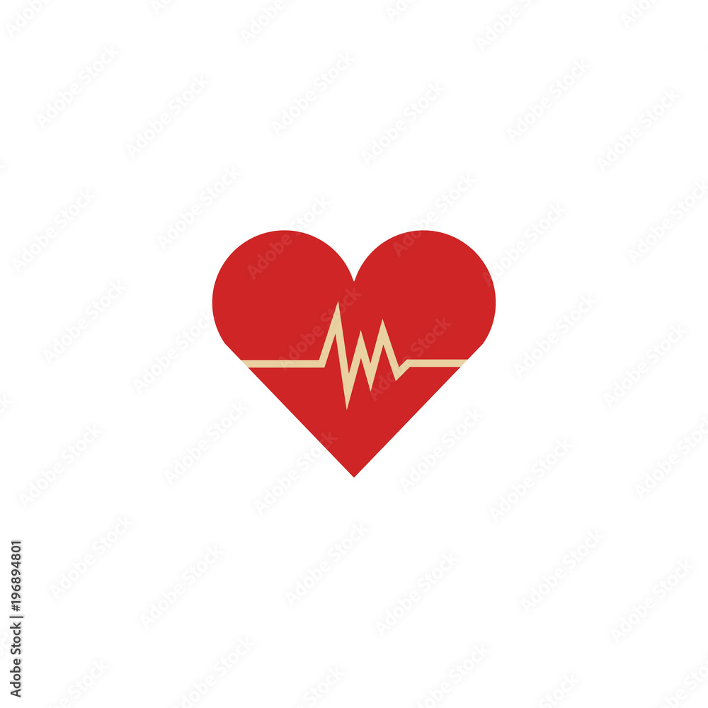 Flat heart with pulse heartbeat icon. Life cardiogram symbol, healthcare emergency sign. Medical technology, testing concept. Vector illustration on isolated background