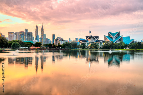 Kuala Lumpur, Malaysia. Sunset skyline from Titiwangsa Park.