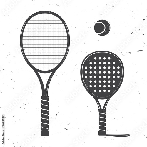 Fototapeta Set of tennis rackets and tennis ball icon.