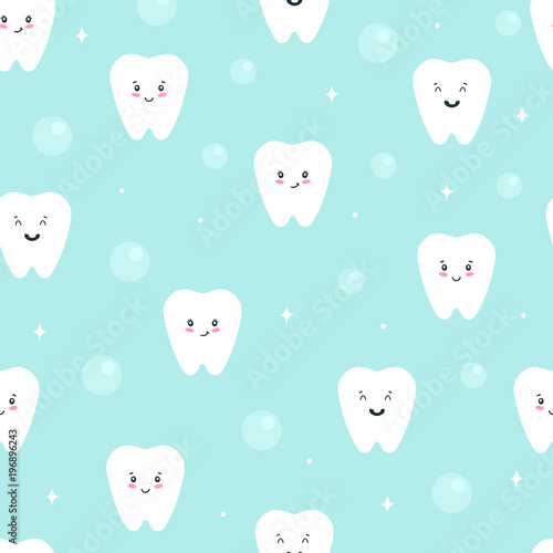 Seamless pattern with cute teeth. Vector illustration.