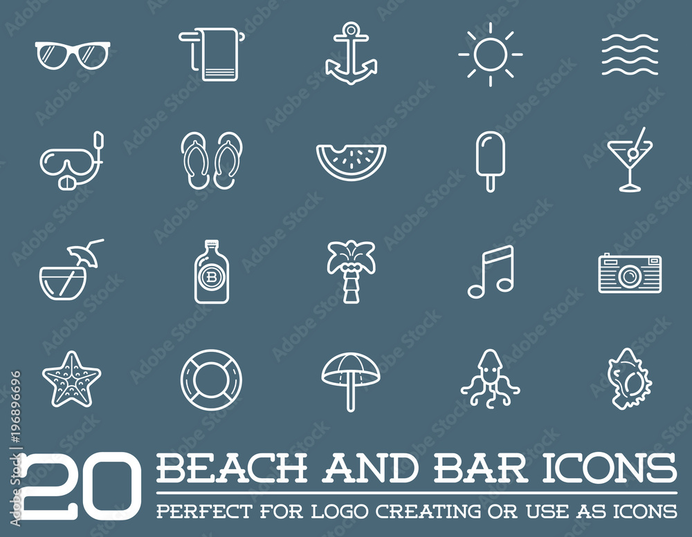 Set of Raster Beach Sea Bar Elements and Summer can be used as Logo or Icon in premium quality Set of Raster Beach Sea Bar Elements and Summer can be used as Logo or Icon in premium quality