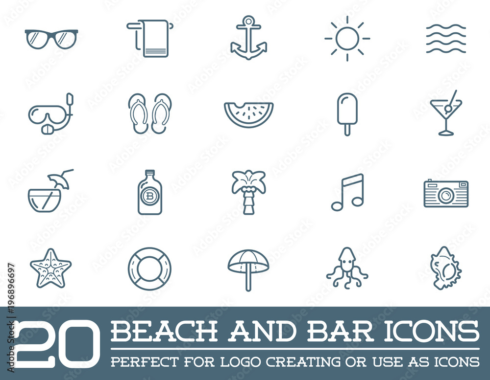 Set of Raster Beach Sea Bar Elements and Summer can be used as Logo or Icon in premium quality Set of Raster Beach Sea Bar Elements and Summer can be used as Logo or Icon in premium quality