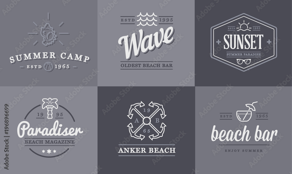 Set of Raster Beach Sea Bar Elements and Summer can be used as Logo or Icon in premium quality