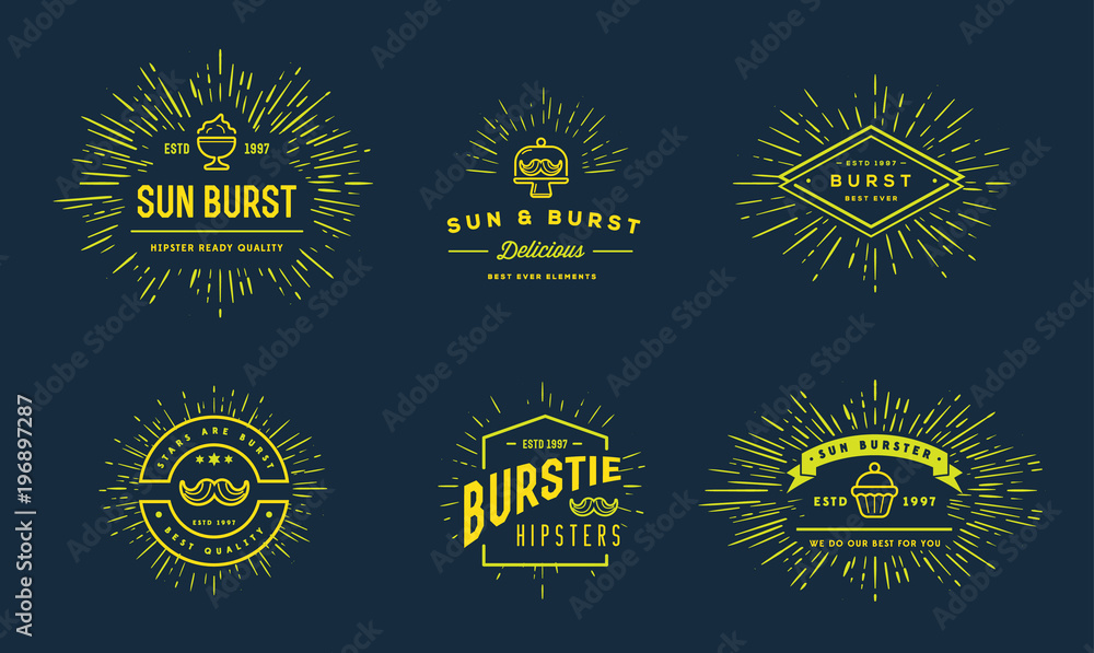 Fototapeta premium Sun burst vintage shapes collection set of sun ray frames retro raster design elements
