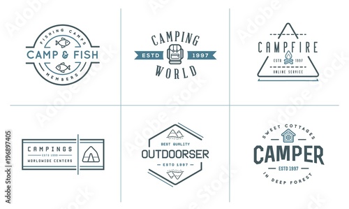 Set of Raster Camping Camp Elements and Outdoor Activity Icons Illustration can be used as Logo or Icon in premium quality