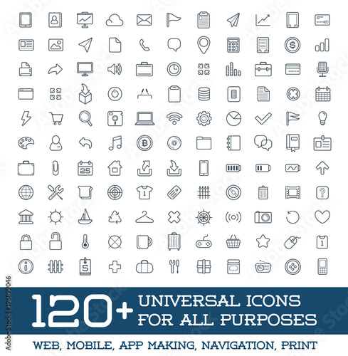 120 Universal Icons Set For All Purposes Web, Mobile, App Making, Navigation, Print