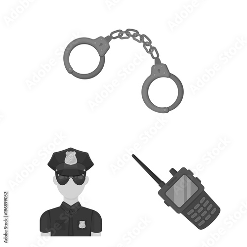 Police, Department monochrome icons in set collection for design.Detective and accessories vector symbol stock web illustration.