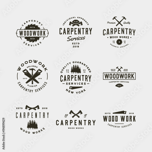 set of vintage carpentry logos. vector illustration