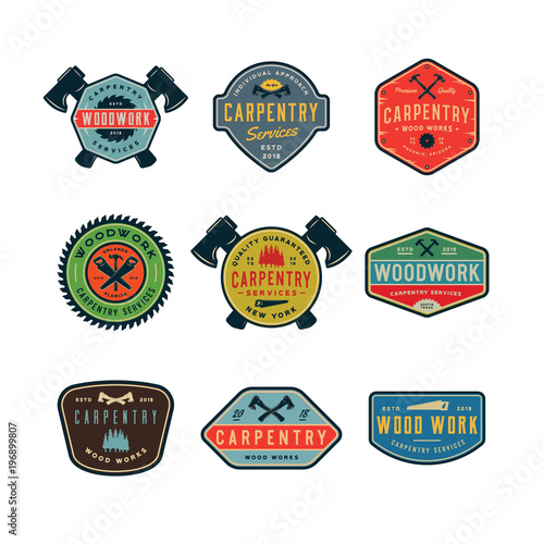 set of vintage carpentry logos. vector illustration