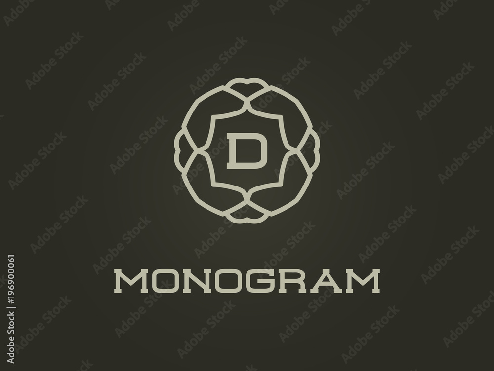 Compact Monogram Design Template with Letter Raster Illustration Premium Elegant Quality Compact Monogram Design Template with Letter Raster Illustration Premium Elegant Quality