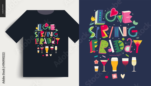 Love spring friday - lettering composition and t-shirt template usage example