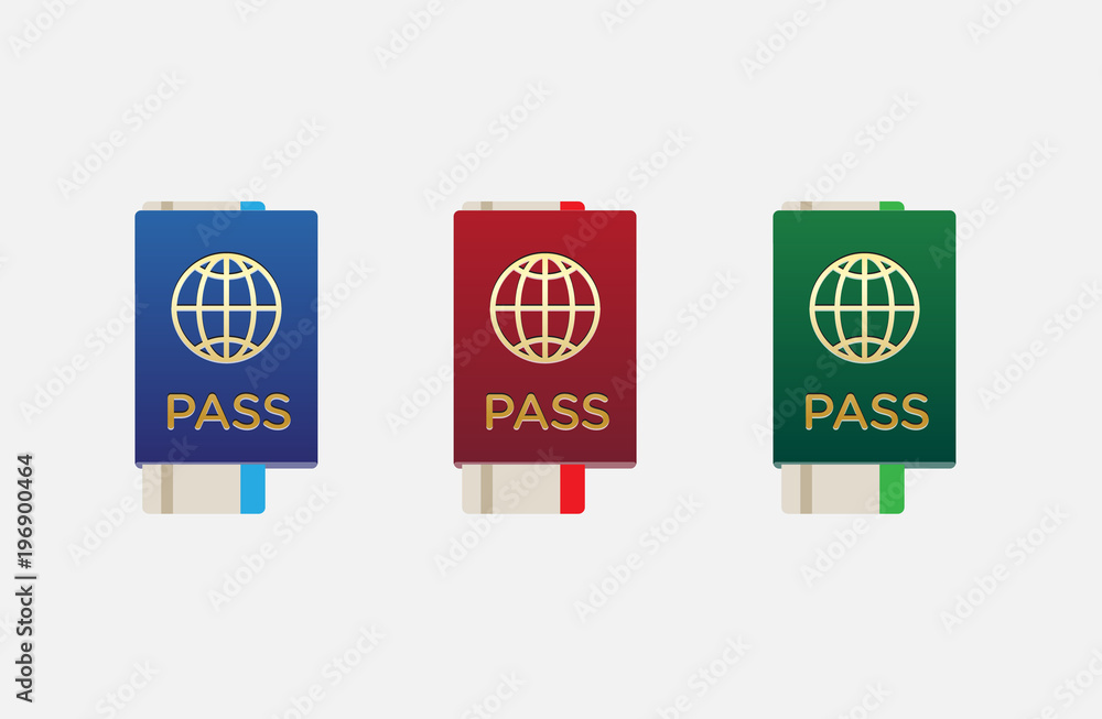 Set of Citizenship or Foreign Passport ID in Raster Colorful Icon can use as Logo