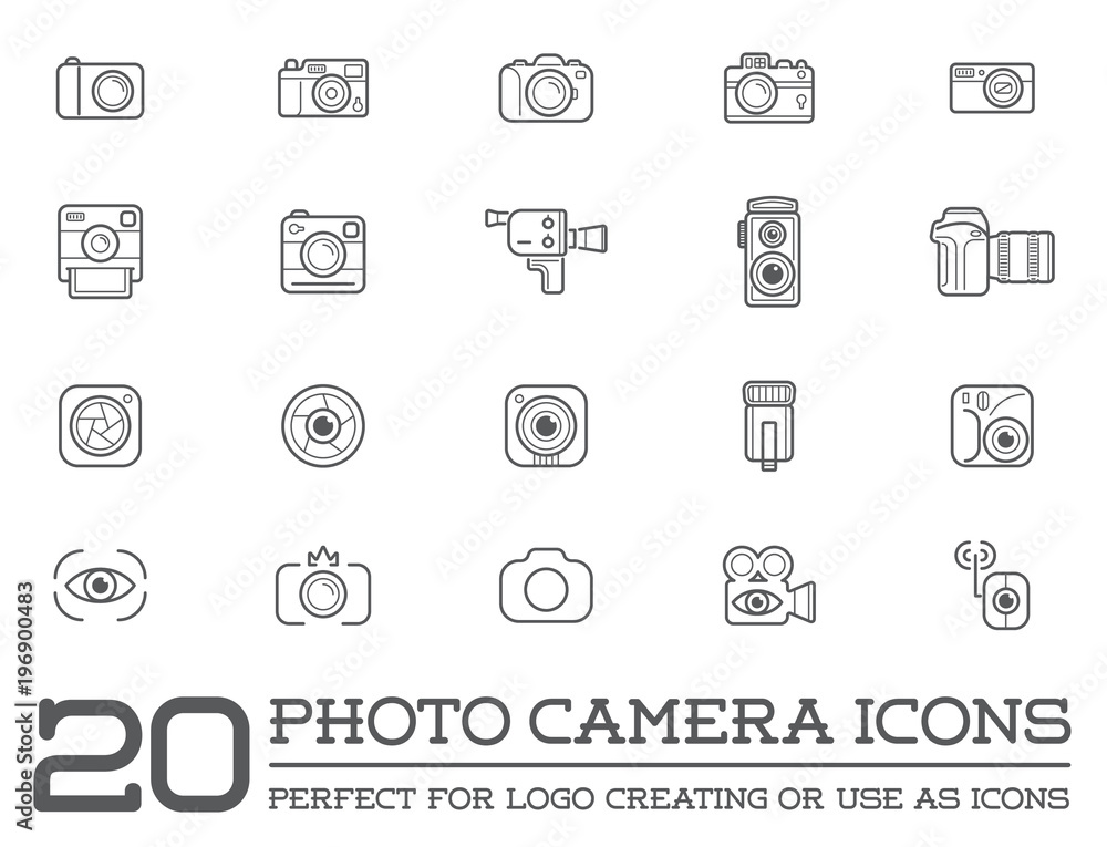 Set of Raster Photo Camera Photography Elements and Video Camera Icons Illustration can be used as Logo or Icon in premium quality