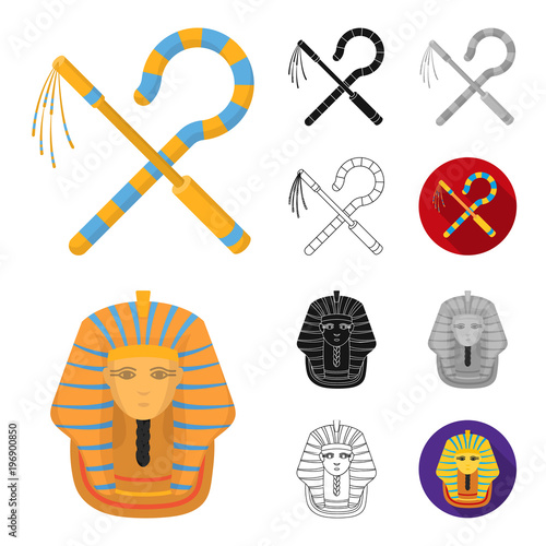 Ancient Egypt cartoon,black,flat,monochrome,outline icons in set collection for design. The reign of Pharaoh vector symbol stock web illustration.