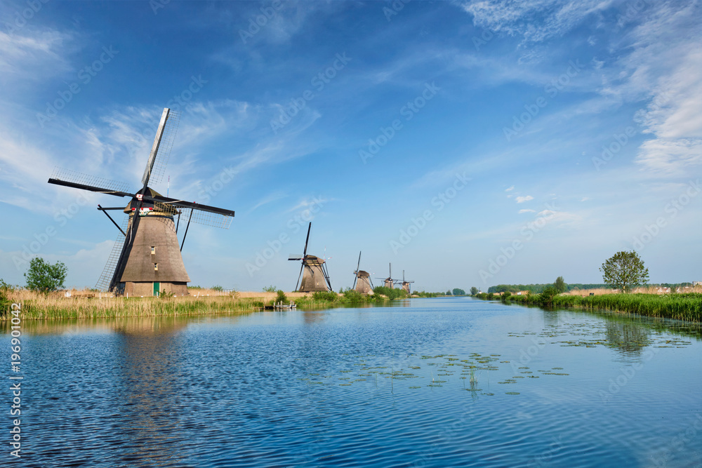 Windmills at Kinderdijk in Holland. Netherlands